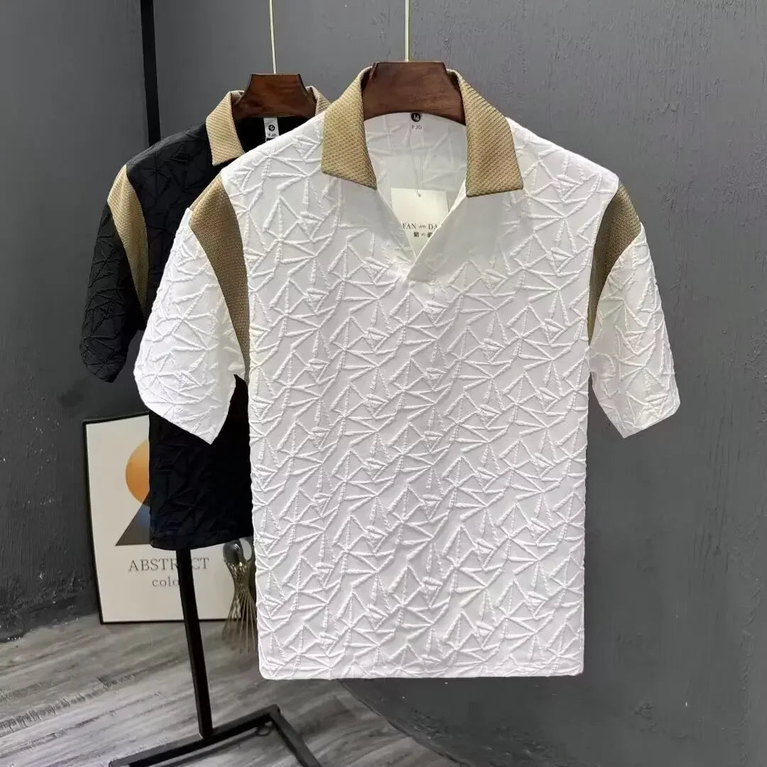 Chemise polyvalente en jacquard color-block avec revers déchiré pour homme