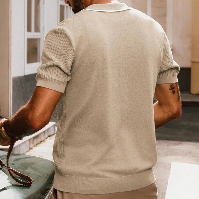 Chemise au crochet à manches courtes et col boutonné, décontractée et respirante