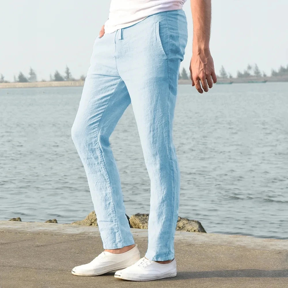 Pantalon de lin respirant avec cordon de serrage et coupe décontractée