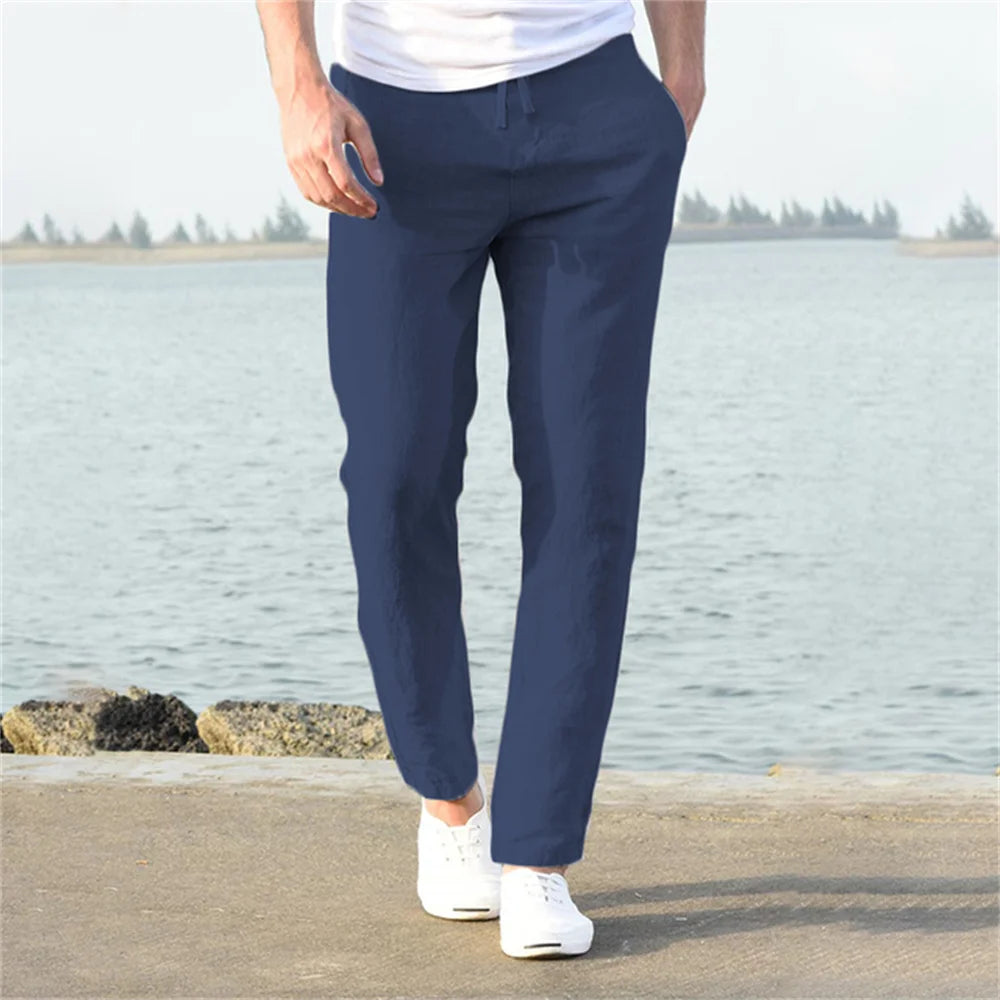 Pantalon de lin respirant avec cordon de serrage et coupe décontractée