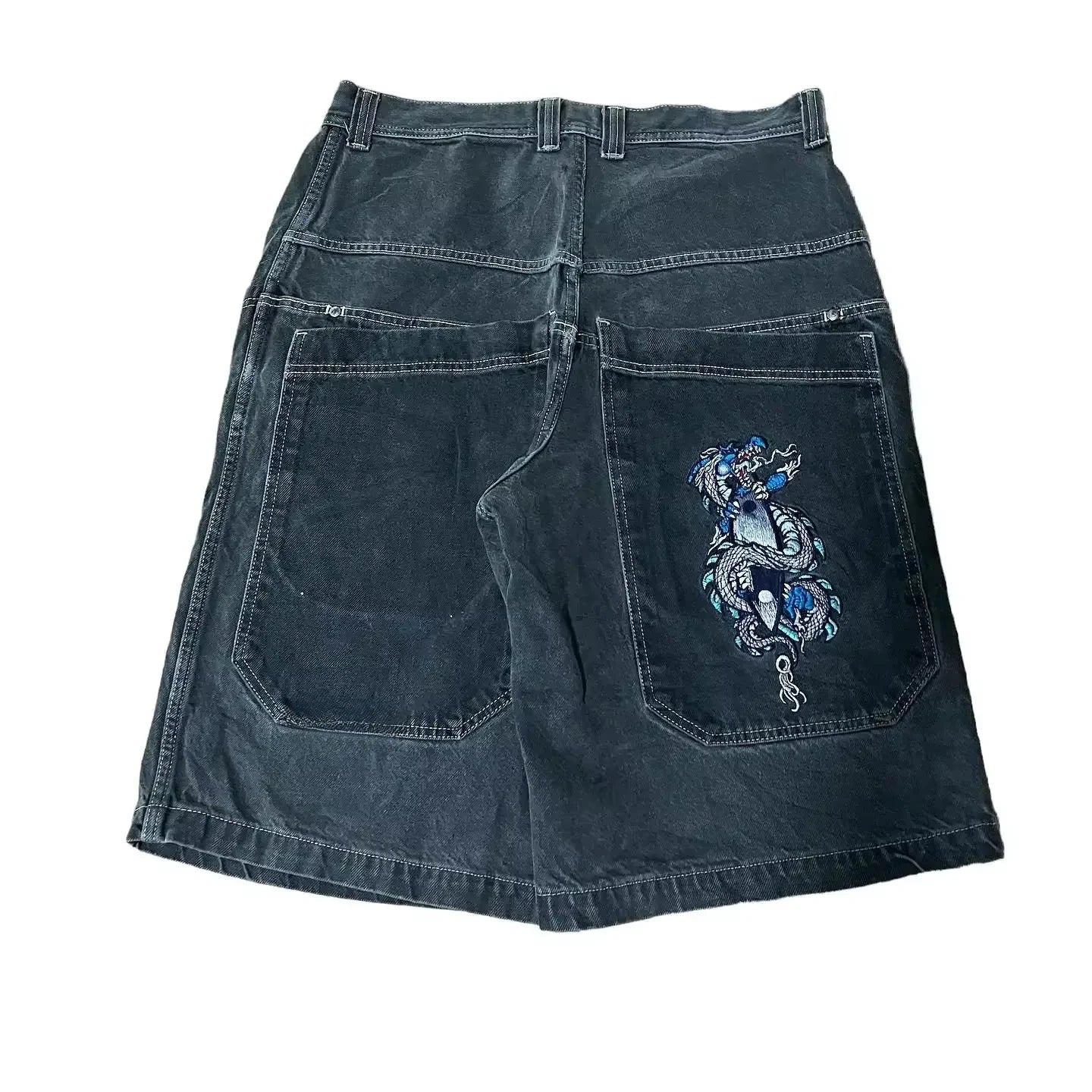 Jorts en jean larges brodés style gothique Y2K streetwear homme