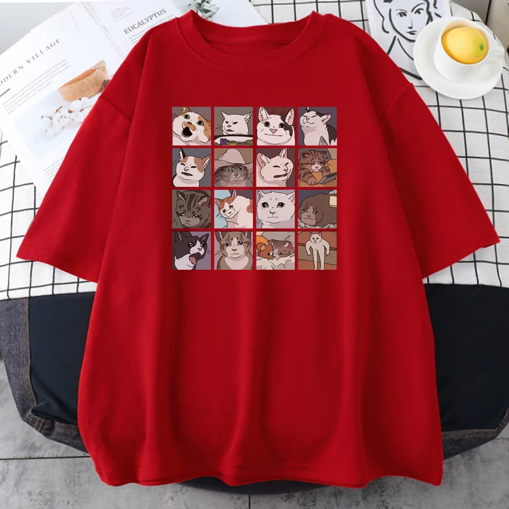 T-shirt oversize décontracté pour homme avec imprimé chat délavé