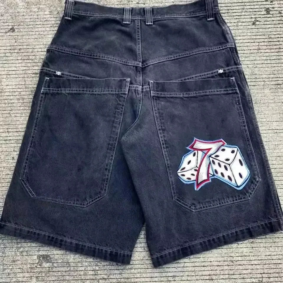 Jorts en jean larges brodés style gothique Y2K streetwear homme