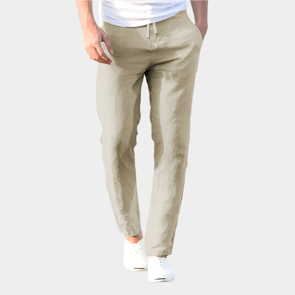 Pantalon de lin respirant avec cordon de serrage et coupe décontractée