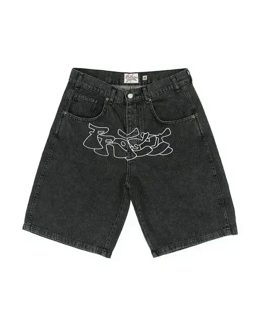 Patchwork rétro streetwear en denim Jorts avec motifs de dessins animés
