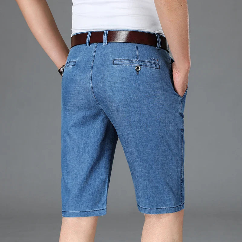 Short décontracté boutonné style denim à devant plat pour homme