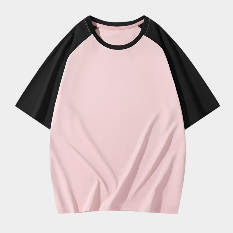 Chemise à col rond ample bicolore casual streetwear manches courtes