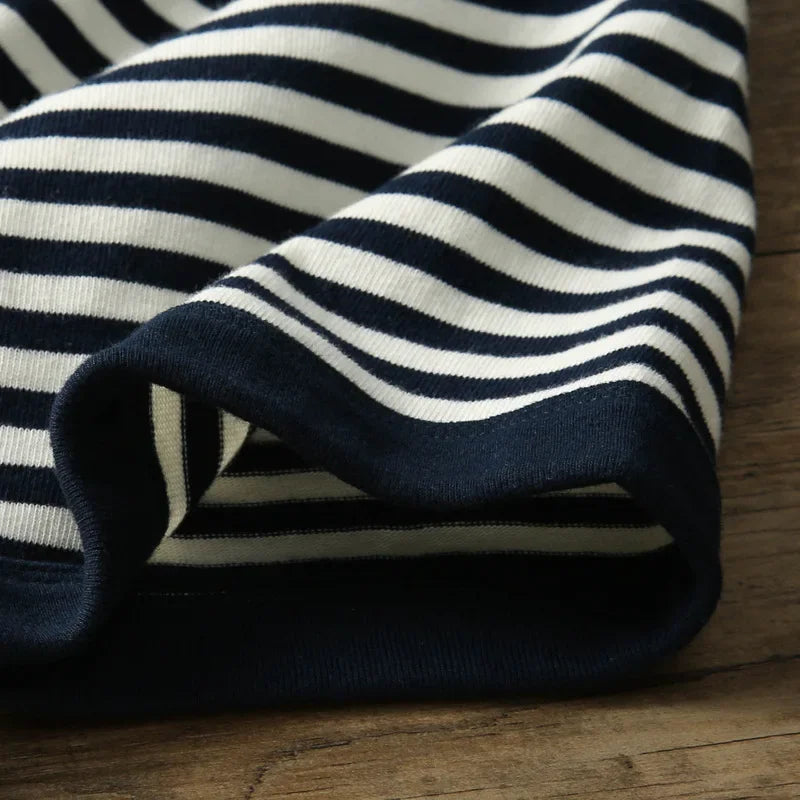 Chemise rayée à col rond et manches courtes pour homme, motif écume de mer