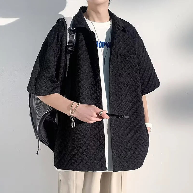 Chemise jacquard à carreaux surdimensionnée à manches courtes pour homme