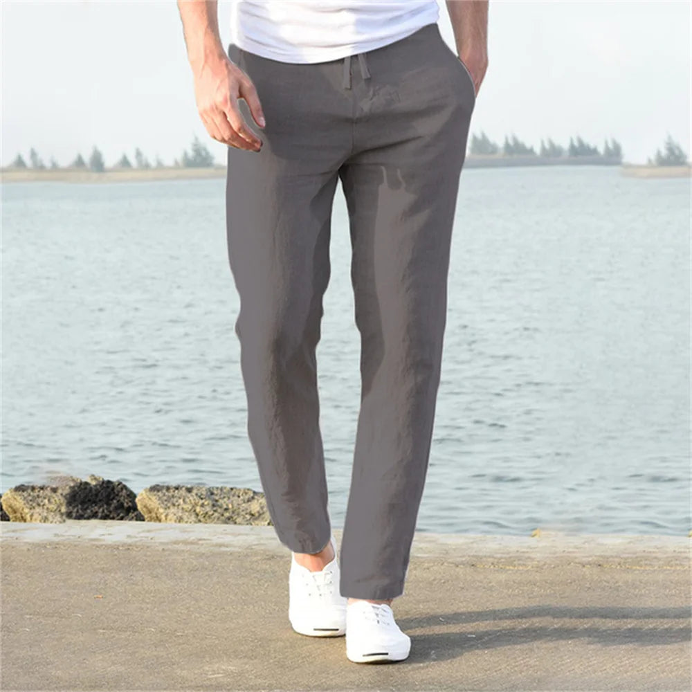 Pantalon de lin respirant avec cordon de serrage et coupe décontractée