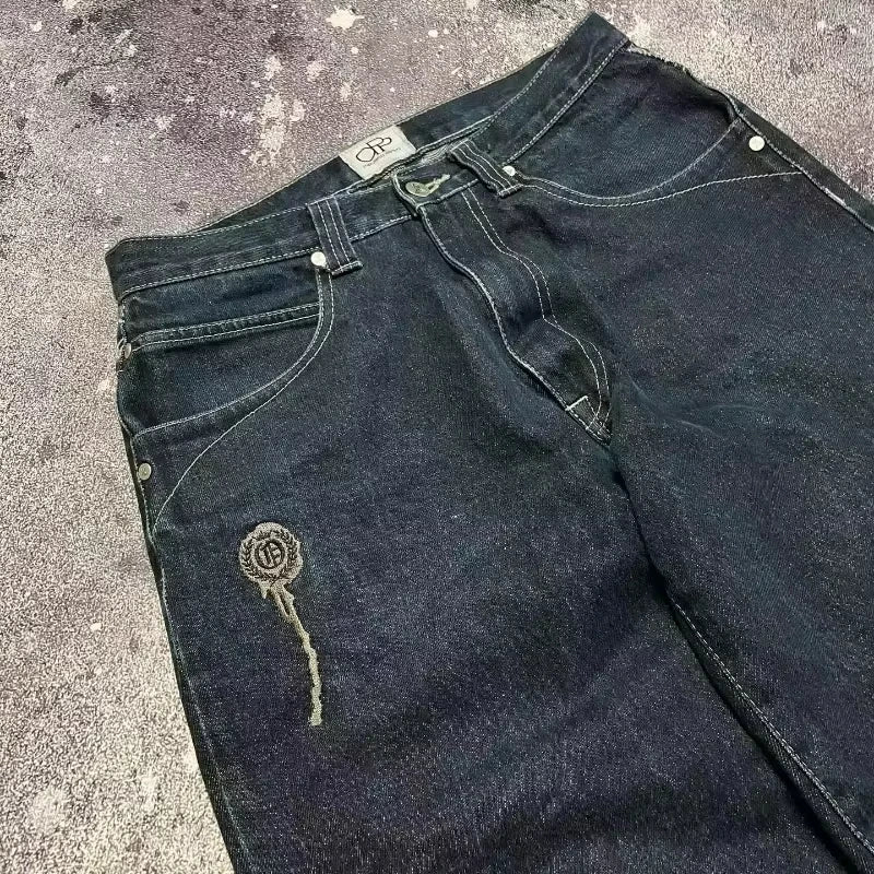 Pantalon ample brodé tête de mort pour homme – Streetwear à jambes larges