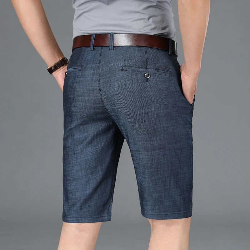 Short décontracté boutonné style denim à devant plat pour homme