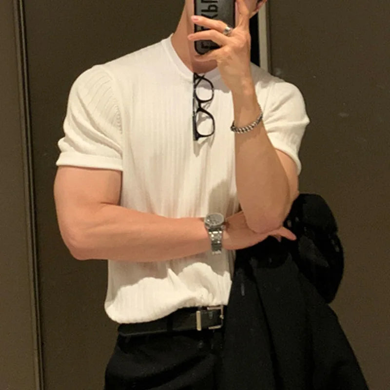 Chemise à col rond élégante texturée style casual léger tendance pour hommes