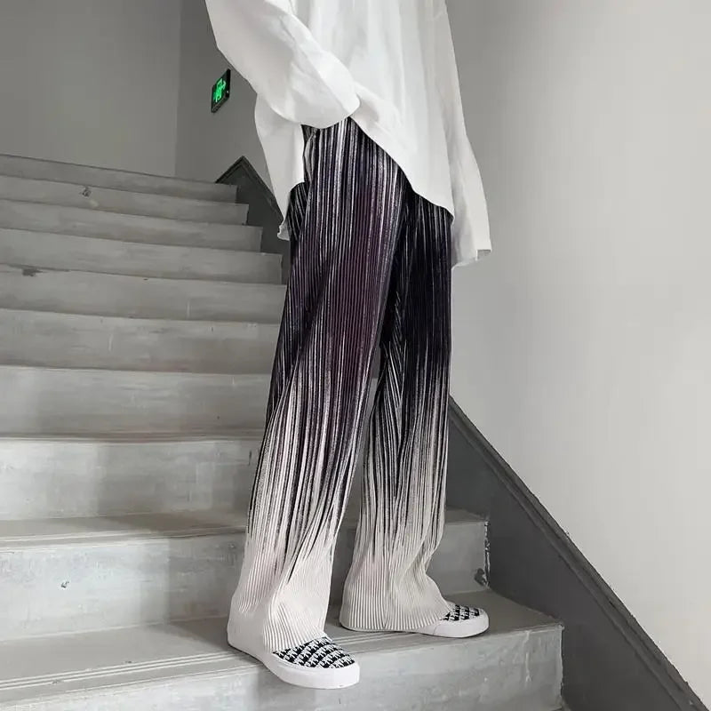 Pantalon droit décontracté plissé en soie pour homme - Jambe large d'été