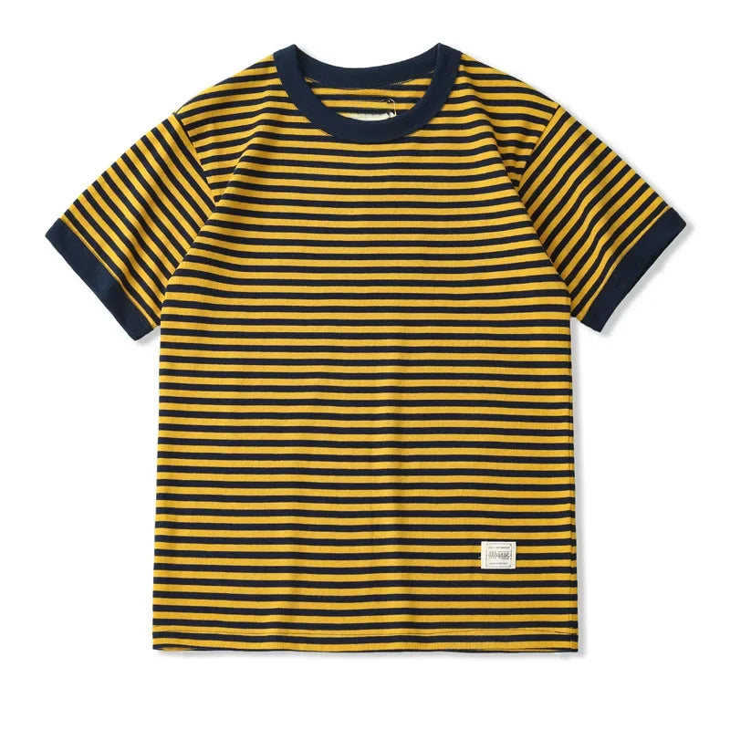 Chemise rayée à col rond et manches courtes pour homme, motif écume de mer