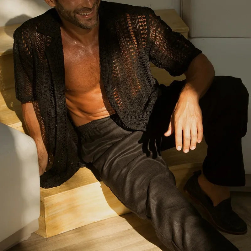 Chemises au crochet à col cubain pour homme - légères, chics, tendance été