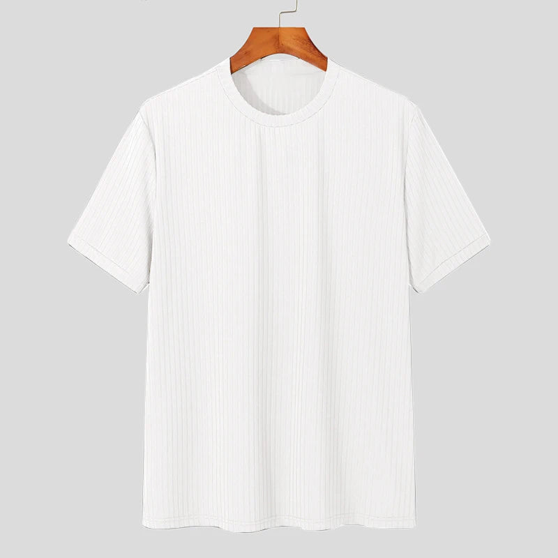Chemise à col rond élégante texturée style casual léger tendance pour hommes