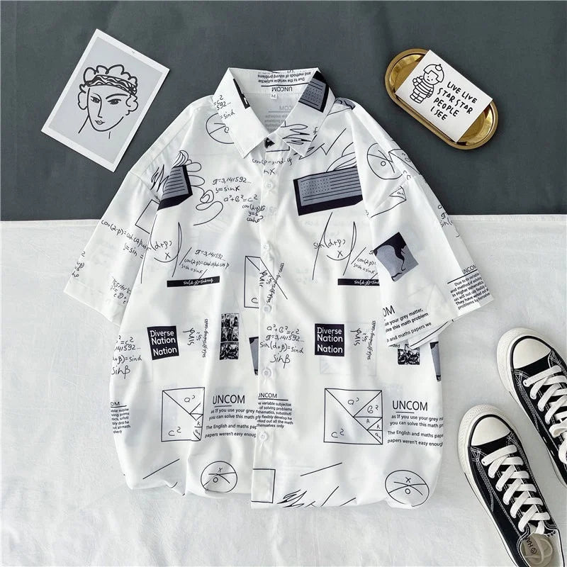 Chemise boutonnée d'été à imprimé dessin animé hawaïen - Décontractée et ample