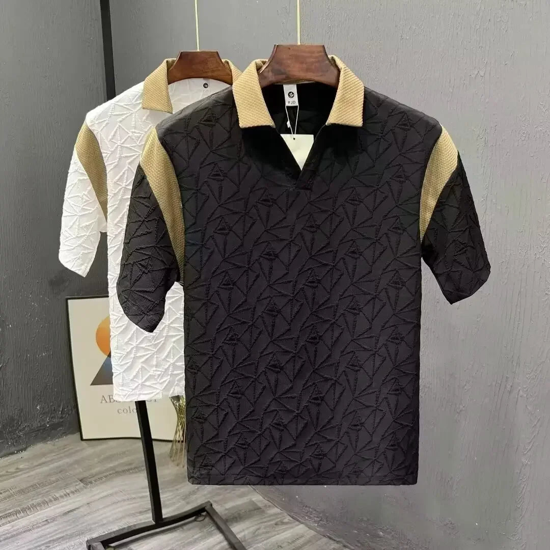 Chemise polyvalente en jacquard color-block avec revers déchiré pour homme