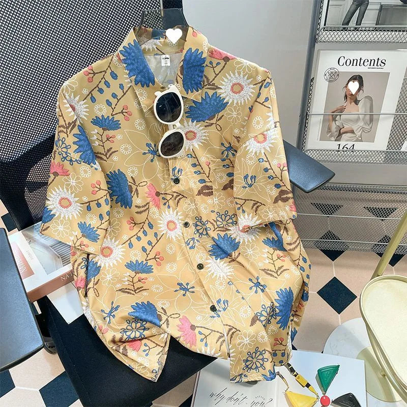 Chemise boutonnée d'été à imprimé dessin animé hawaïen - Décontractée et ample