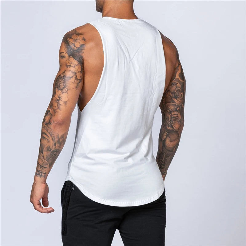 Chemises de sport en coton sans manches à emmanchures larges pour homme