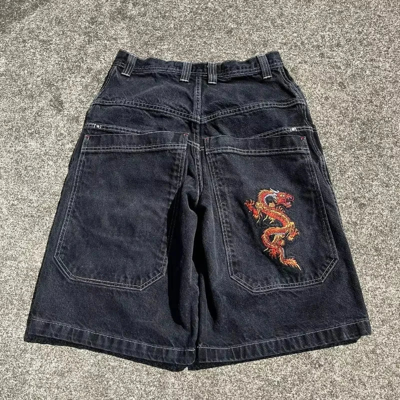 Jorts en jean larges brodés style gothique Y2K streetwear homme