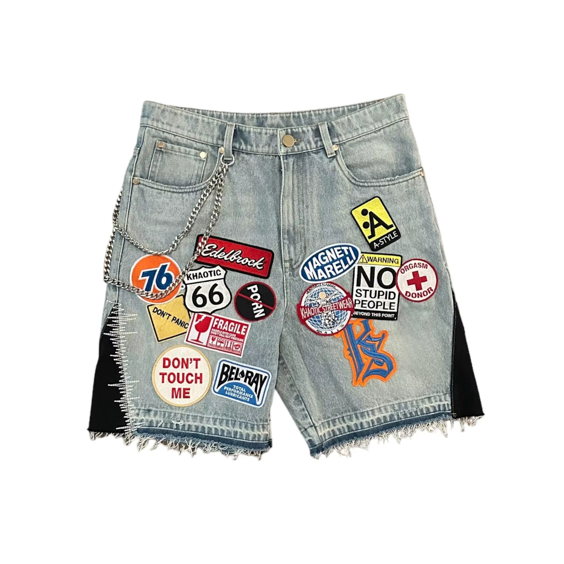 Patchwork rétro streetwear en denim Jorts avec motifs de dessins animés