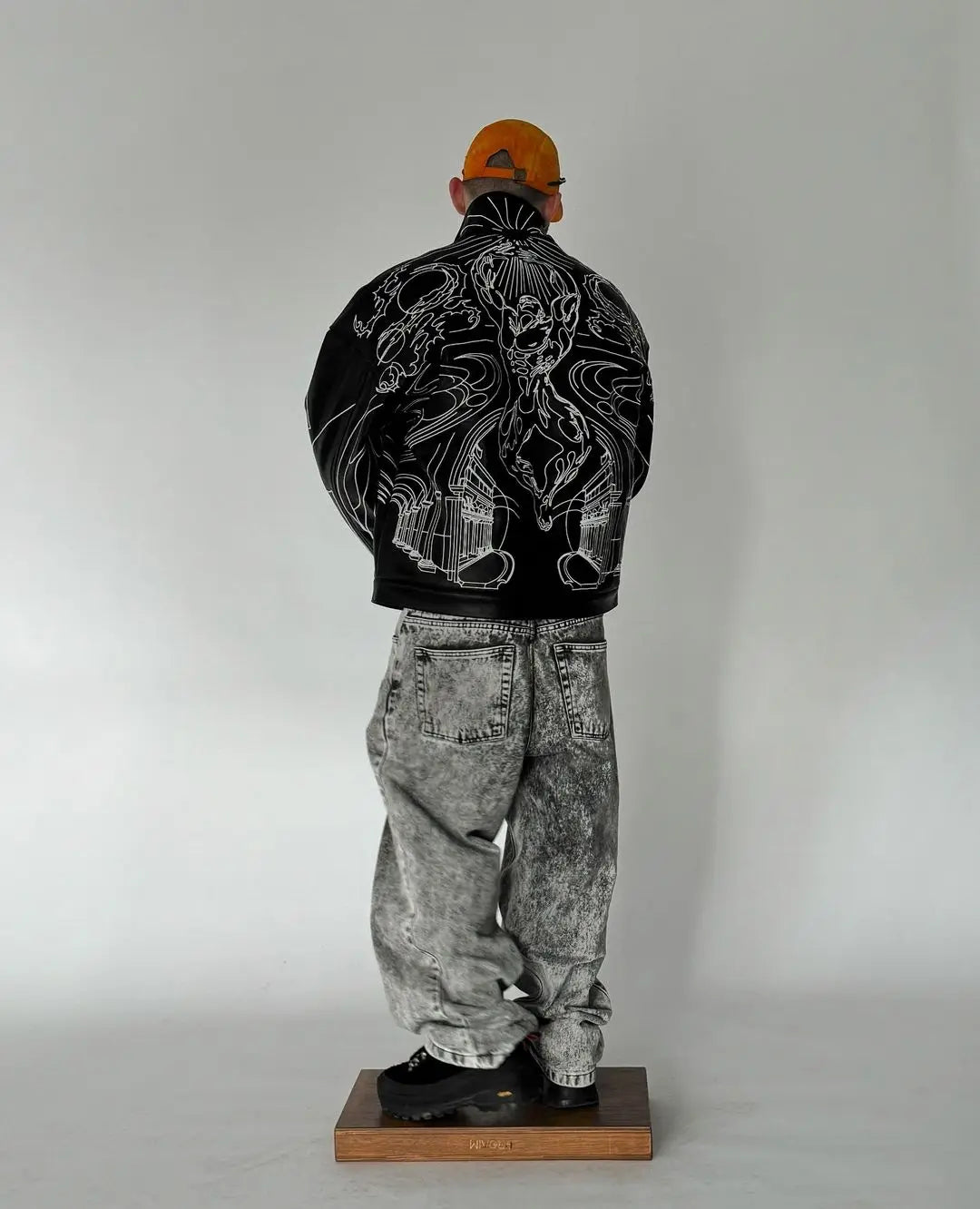 Blouson aviateur rétro en cuir noir – Streetwear oversize pour homme