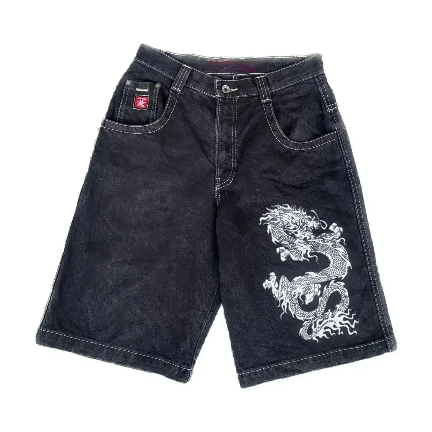 Jorts en jean larges brodés style gothique Y2K streetwear homme