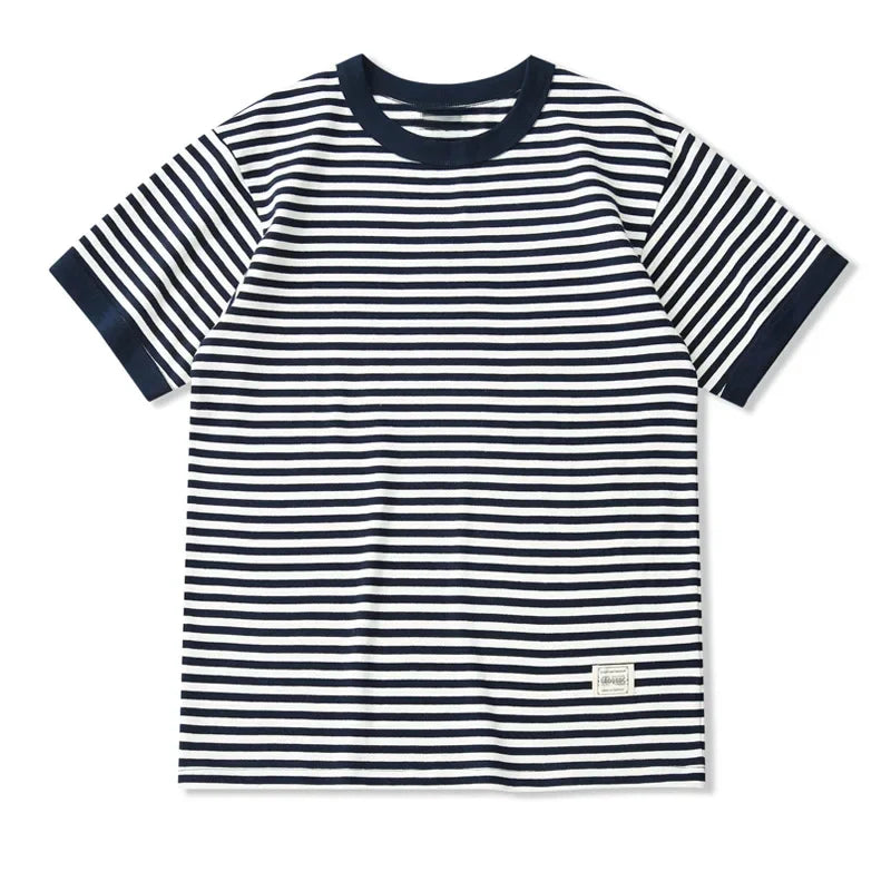 Chemise rayée à col rond et manches courtes pour homme, motif écume de mer