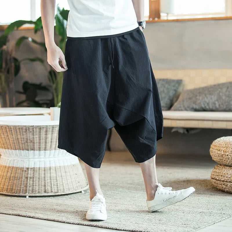 Pantalon de lin ample style sarouel avec jogging longueur mollet