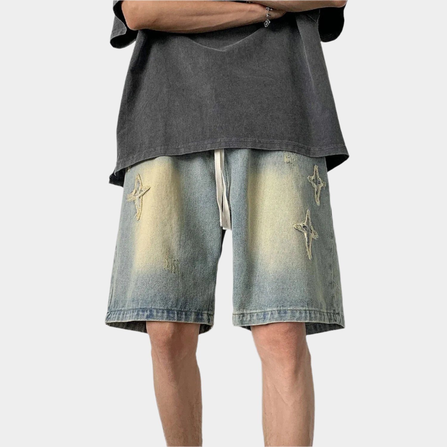 Jorts baggy en jean avec cordon style vintage streetwear homme
