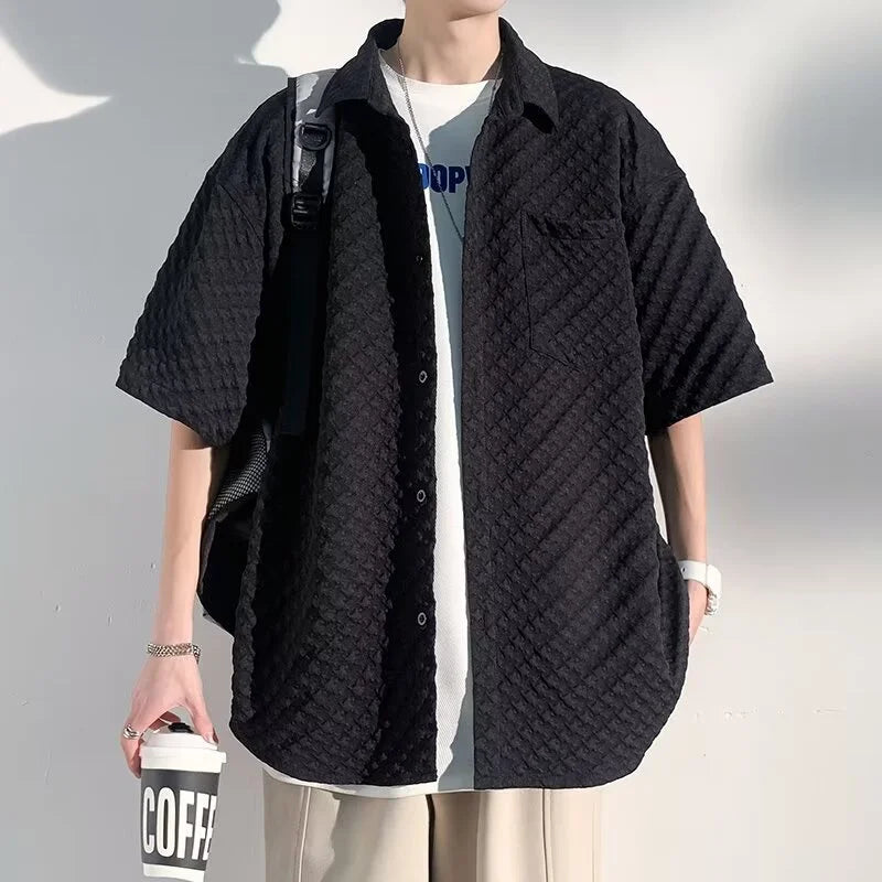 Chemise jacquard à carreaux surdimensionnée à manches courtes pour homme