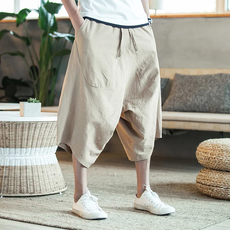 Pantalon de lin ample style sarouel avec jogging longueur mollet
