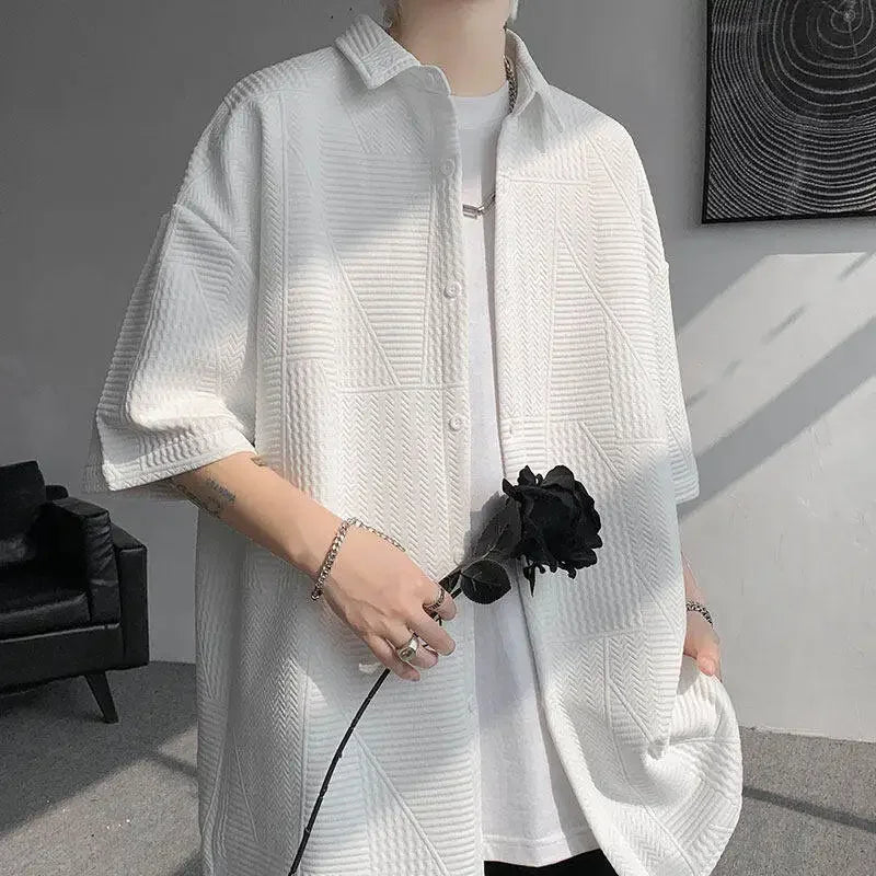 Chemise d'été jacquard à manches courtes pour homme - Coupe ample