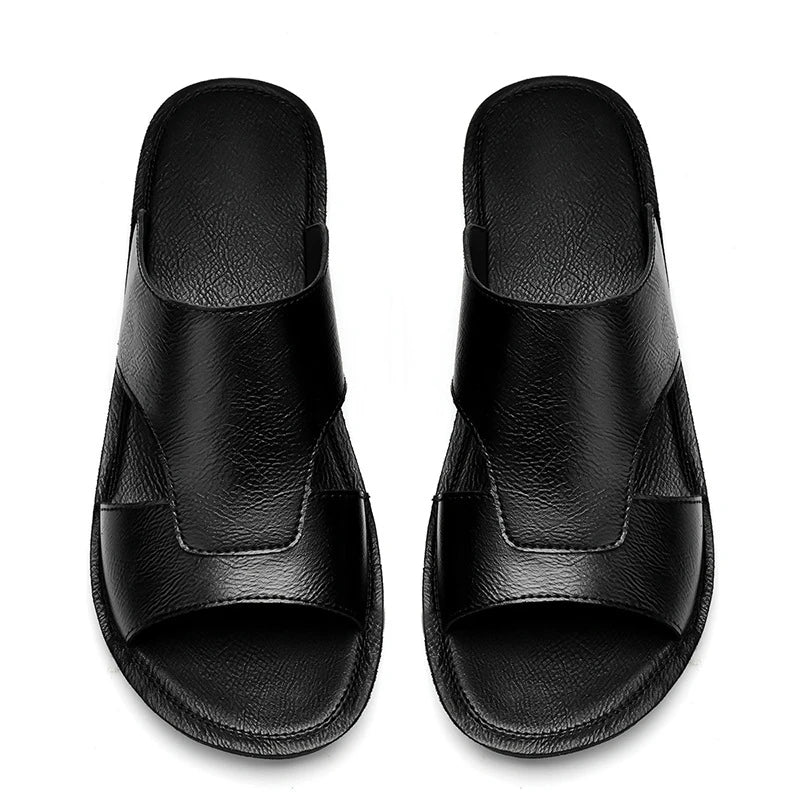 Claquettes en cuir véritable à semelle souple pour homme - Tenue de plage d'été