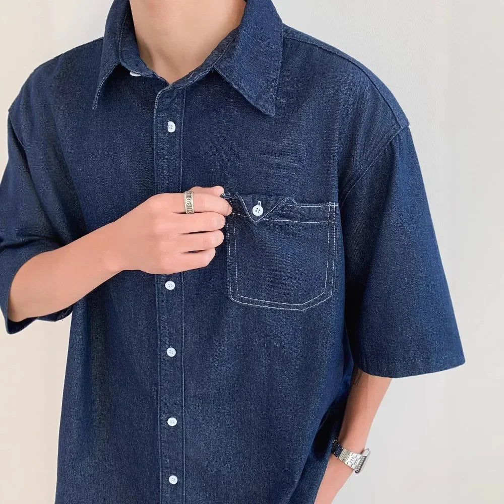 Chemise en jean coupe ample à manches courtes - vêtement d'extérieur décontracté