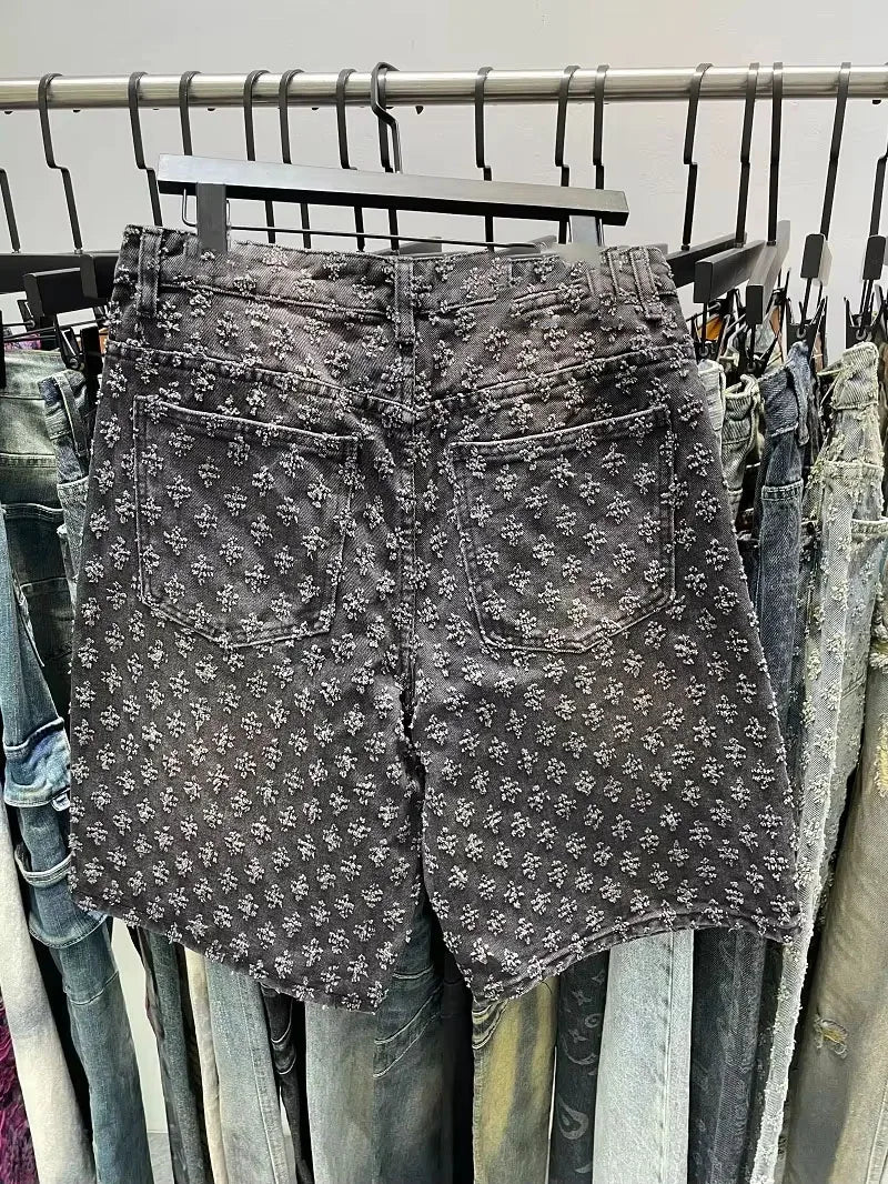 Jean Jorts décontracté en denim vieilli à jambe droite pour homme