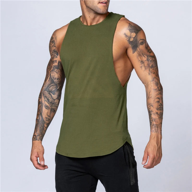 Chemises de sport en coton sans manches à emmanchures larges pour homme