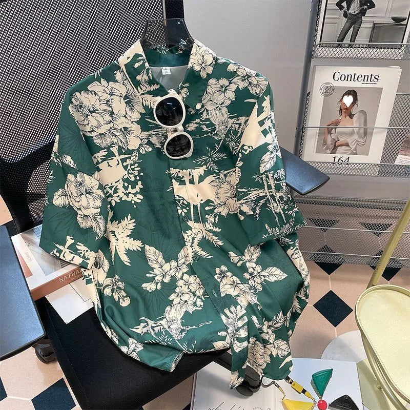 Chemise boutonnée d'été à imprimé dessin animé hawaïen - Décontractée et ample