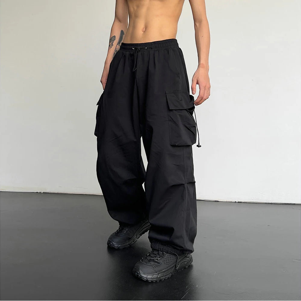 Pantalon cargo décontracté streetwear avec taille élastique style jambe large