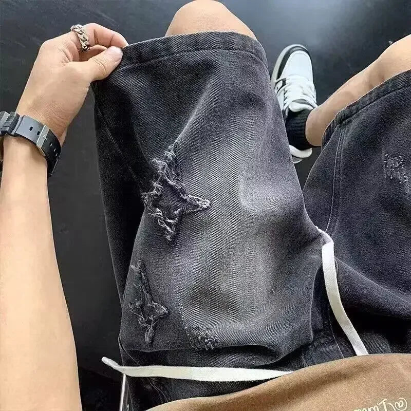 Jorts baggy en jean avec cordon style vintage streetwear homme