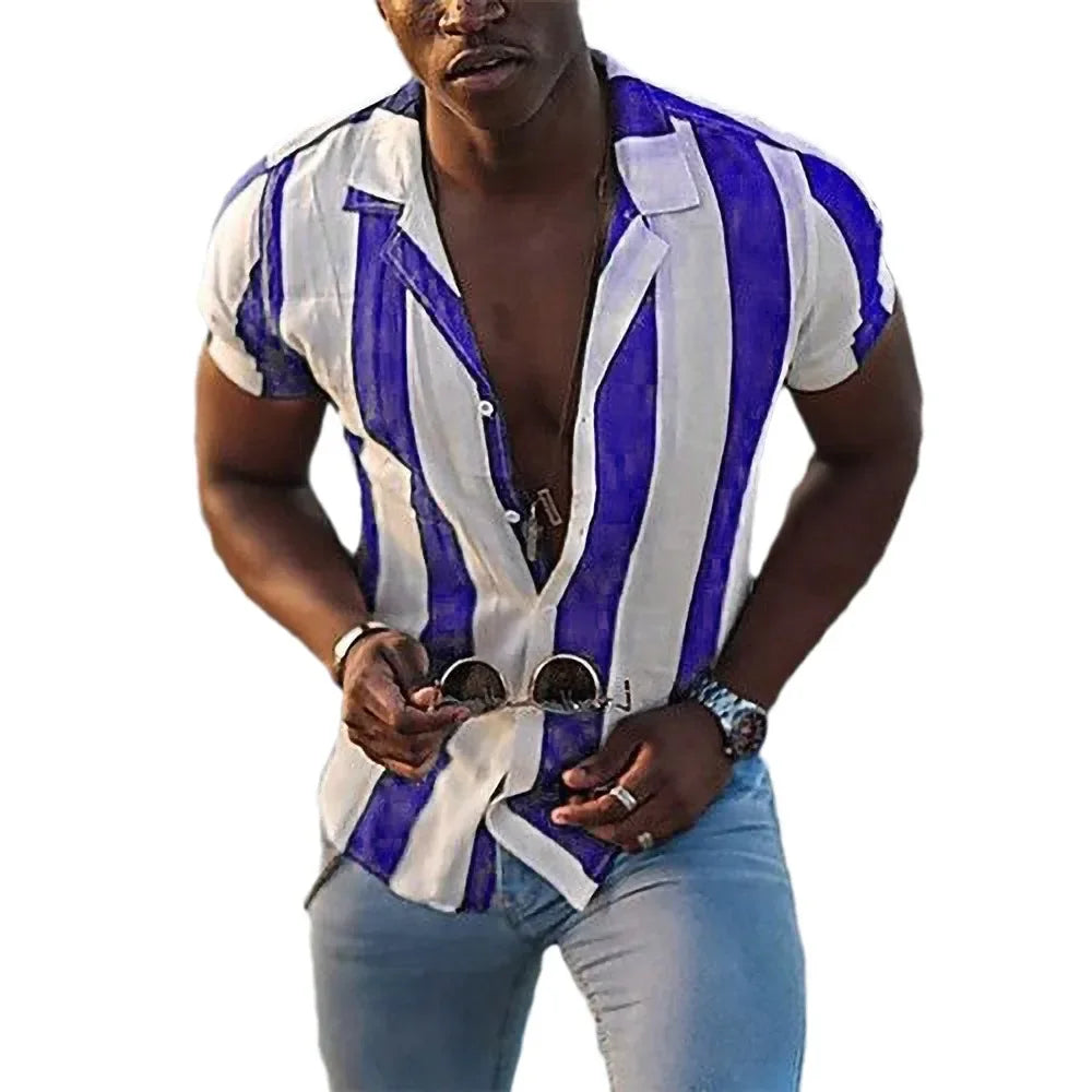 Chemise d'été décontractée à rayures pour homme - Coupe confortable