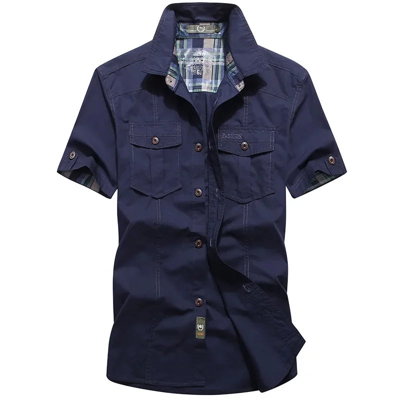 Chemise d'été légère en jean décontractée - Style militaire à col carré