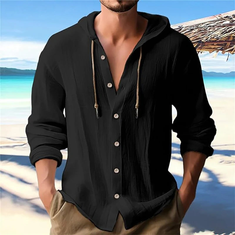 Chemise légère à capuche et boutons en lin – Haut d'été pour homme