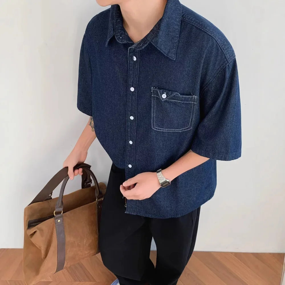 Chemise en jean coupe ample à manches courtes - vêtement d'extérieur décontracté