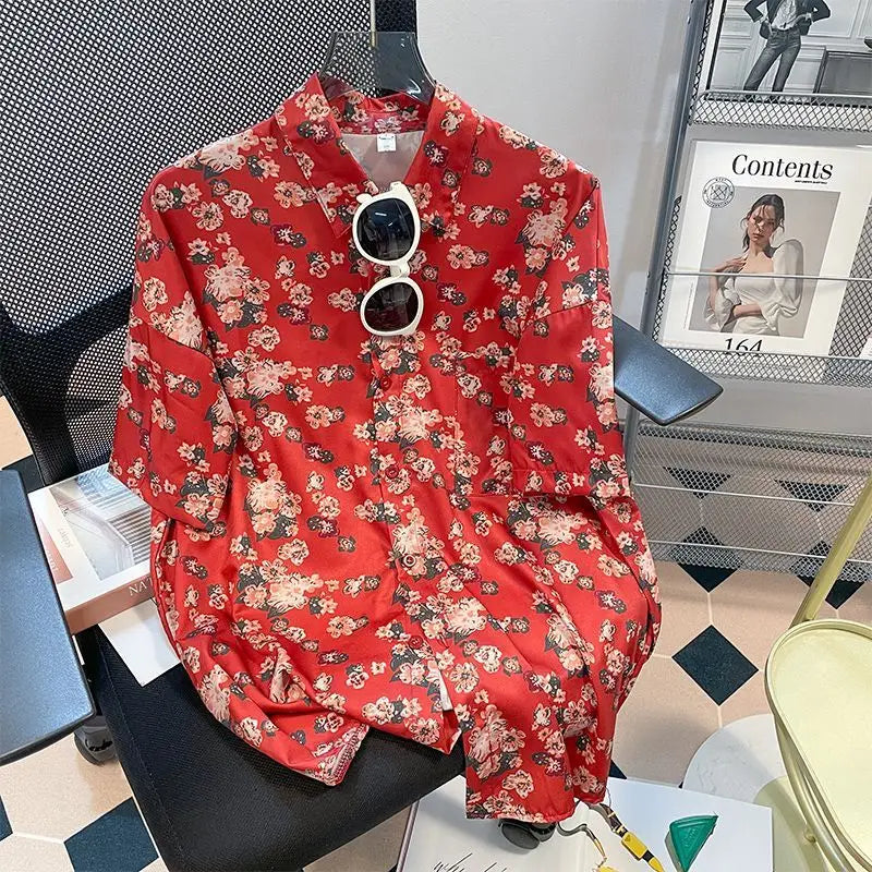 Chemise boutonnée d'été à imprimé dessin animé hawaïen - Décontractée et ample