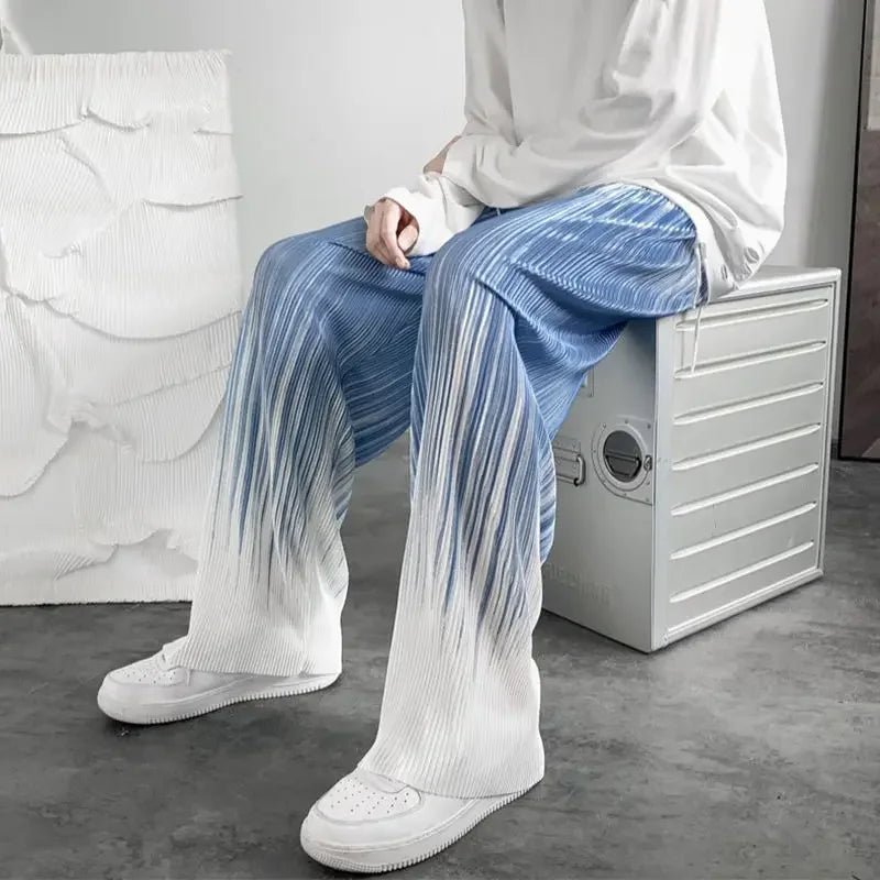 Pantalon droit décontracté plissé en soie pour homme - Jambe large d'été
