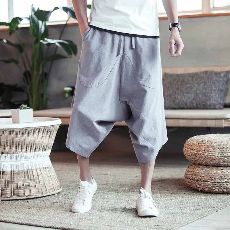 Pantalon de lin ample style sarouel avec jogging longueur mollet