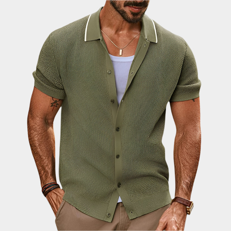 Chemise au crochet à manches courtes et col boutonné, décontractée et respirante